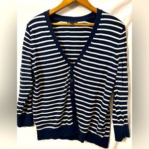 Gap navy blue and white stripe vneck button down cardigan